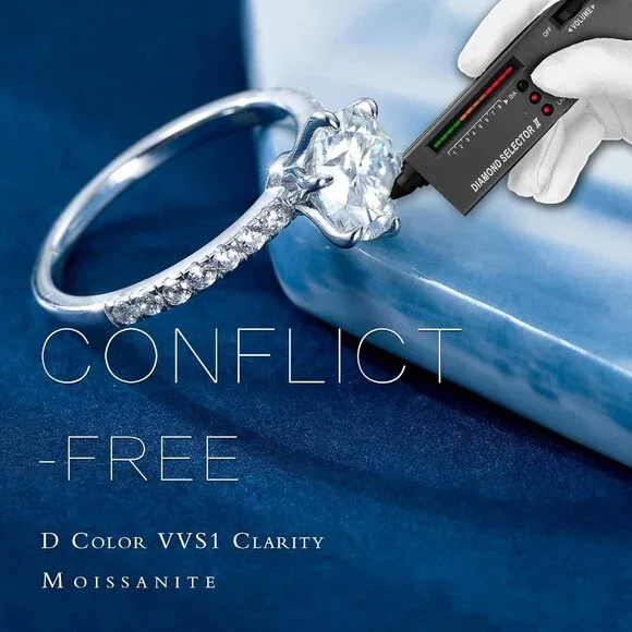 Moissanite Engagement Rings for Women Wife 18K White Gold Plated Promise Rings Jewelry